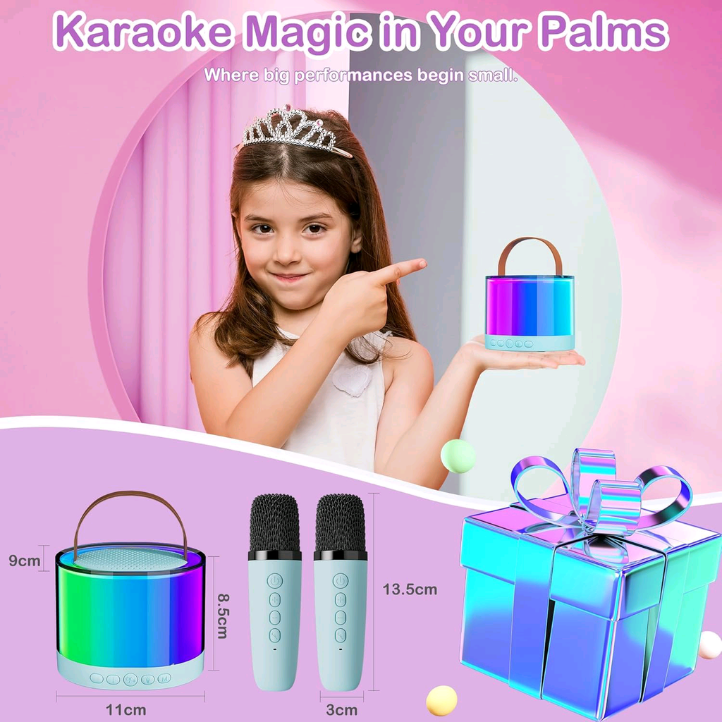 Karaoké Enfant Multifonction avec 2 Microphones & Lumières RGB
