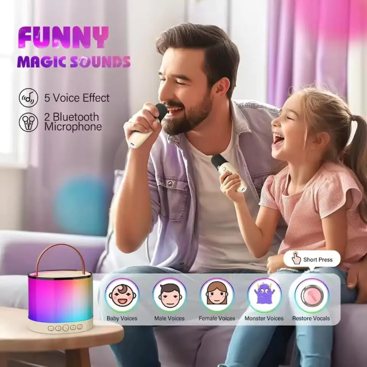 Karaoké Enfant Multifonction avec 2 Microphones & Lumières RGB