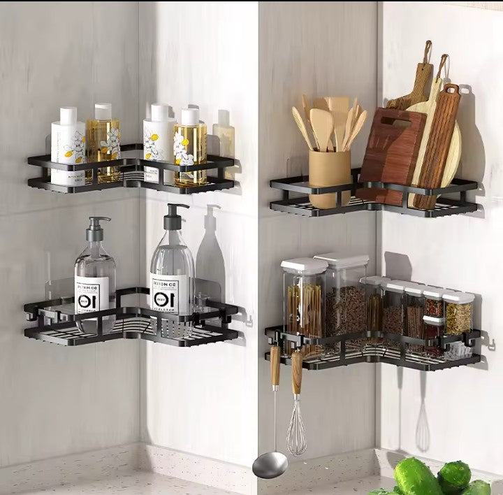 CornerLux Inox – Étagère d'Angle Double Couche Sans Perçage