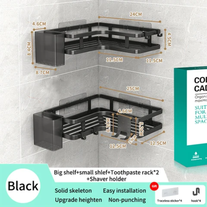 CornerLux Inox – Étagère d'Angle Double Couche Sans Perçage